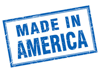 America blue square grunge made in stamp