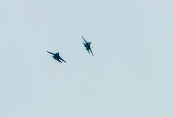 Two fighter SU-27 put bend