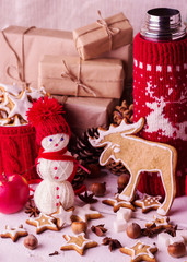 Christmas decorations - cookies, apples, spices, mulled wine. Co