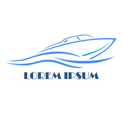 The boat, motor boat going over the waves. Element logo, emblem,