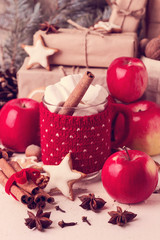 Christmas decorations - cookies, apples, spices. Cozy rustic Chr