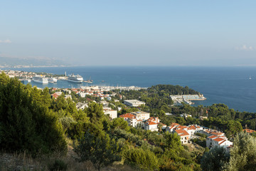 Fototapeta na wymiar View of the coastline from the Marjan Hill in Split, Croatia.
