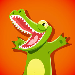 Obraz premium Funny cute crocodile with a smiley face vector illustration