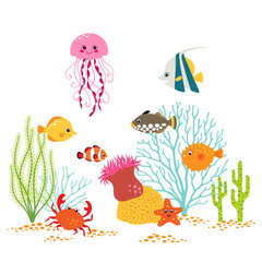 Fototapeta premium Cartoon underwater design on white background
