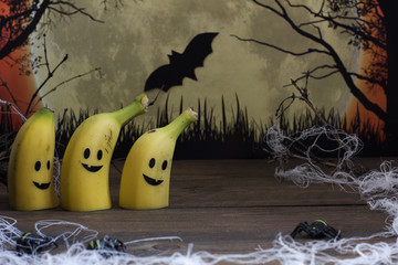 Scary bananas  for Halloween  on the table