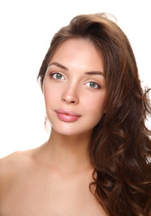 Fototapeta premium Close up portrait of beautiful young woman face. Isolated on