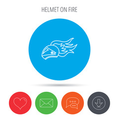 Fototapeta premium Helmet on fire icon. Motorcycle sport sign.
