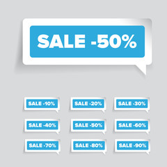 Sale tags with Sale 10 - 90 percent text