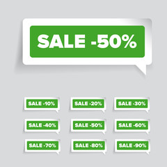 Sale tags with Sale 10 - 90 percent text