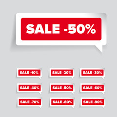 Fototapeta premium Sale tags with Sale 10 - 90 percent text