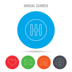 Manual gearbox icon. Car transmission sign.