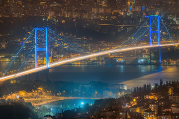 Naklejka na ściany i meble View of Bosphorus bridge at night Istanbul