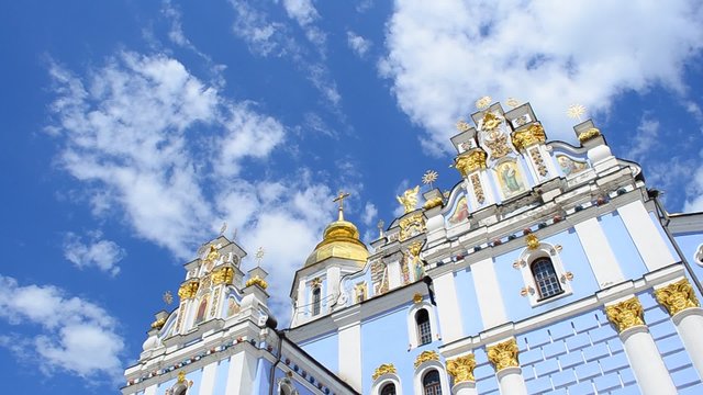 Cathedral against clouds, Kiev, Ukraine. Mikhaylovsky cathedral.