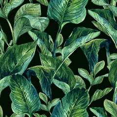 Akwarela bezszwowe tło z tropikalnymi liśćmi