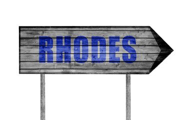 Rhodes wooden sign isolated on white