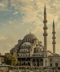 Fototapeta na wymiar New Mosque (Yeni Cami) near Bosphorus,Istanbul,Turkey - grunge.