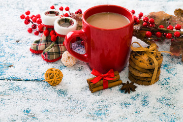 Obraz na płótnie Canvas Christmas holiday background with coffee cup