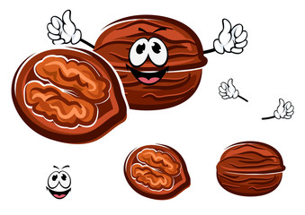 Happy brown cartoon walnut character