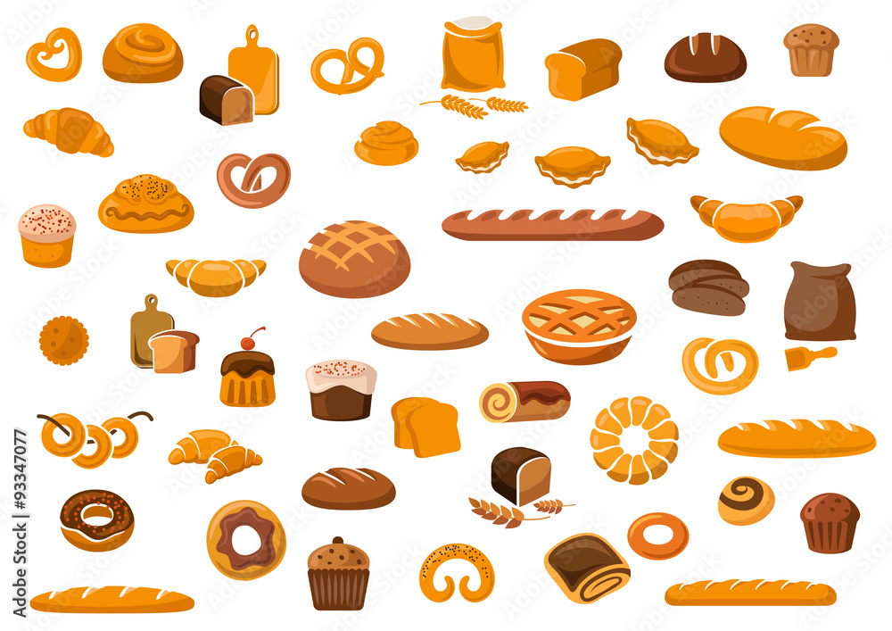 Wall mural Bakery and pastry products icons