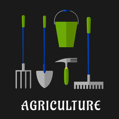 Agricultural and gardening tools flat icons