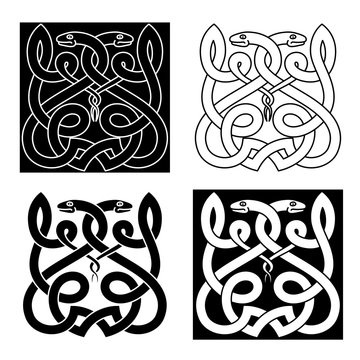 Celtic snakes ornament with tribal elements