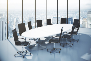 Conference table with chairs  in an office with city view