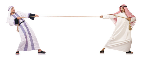 Tug of war concept on white