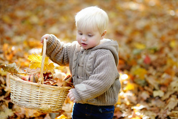 Toddler having fun in autumn