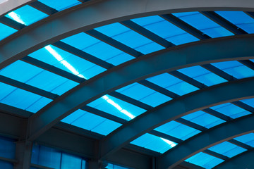 Blue shiny roof with sunny line and steel construction
