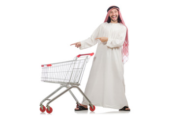 Arab man doing shopping isolated on white