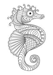 Hand drawn sea horse zentangle style for coloring page,t shirt design effect,logo tattoo and so on.