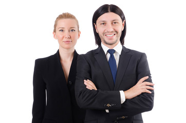 Businessman and businesswoman isolated on white