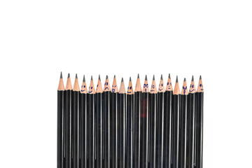 black pencil isolated on white background.