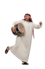 Arab man playing drum isolated on white