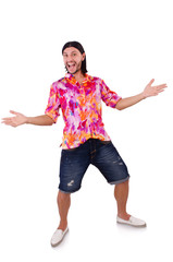 Man in pink shirt isolated on white