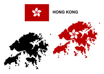 Hong Kong map vector, Hong Kong flag vector, isolated Hong Kong