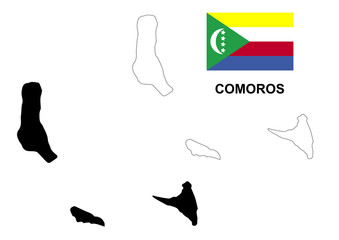 Comoros map vector, Comoros flag vector, isolated Comoros