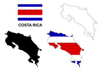 Fototapeta premium Costa Rica map vector, Costa Rica flag vector, isolated Costa Rica