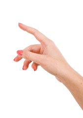 isolated female hand touching or pointing to something