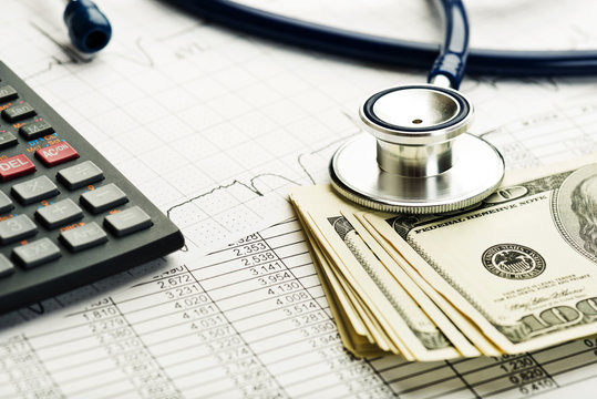 Health Care Costs. Stethoscope And Calculator Symbol For Health