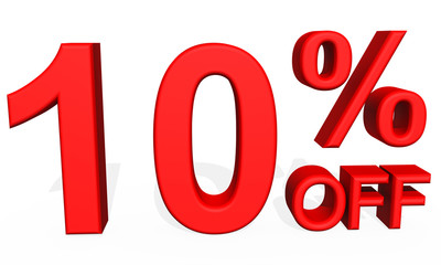 3D illustration - Number 10 percent discount on a white background