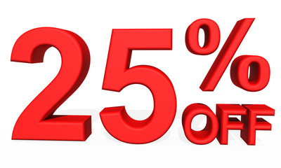 3D illustration - Number 25 percent discount on a white background
