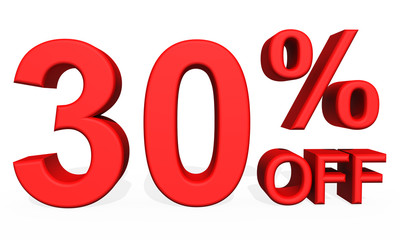 3D illustration - Number 30 percent discount on a white background