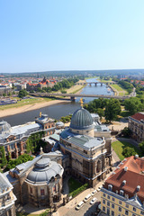 View of Dresden cityscape with river Elbe, Brühl's Terrace, art academy and Saxony state ministry of finances
