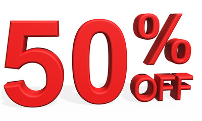 3D illustration - Number 50 percent discount on a white background
