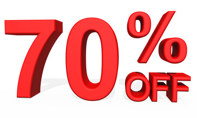 3D illustration - Number 70 percent discount on a white background