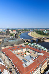 Obraz premium View of Dresden cityscape with river Elbe, Saxon Ständehaus and church Dresden Cathedral