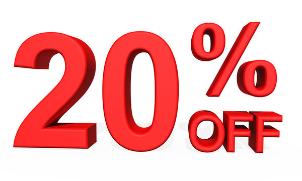 3D illustration - Number 20 percent discount on a white background