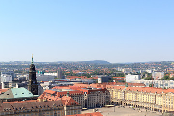 View of Dresden cityscape with square Altmarkt (old market) and church Kreuzkirche