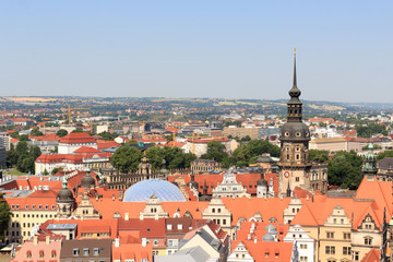 Fototapeta na wymiar View of Dresden cityscape with palace Zwinger and tower Hausmannsturm